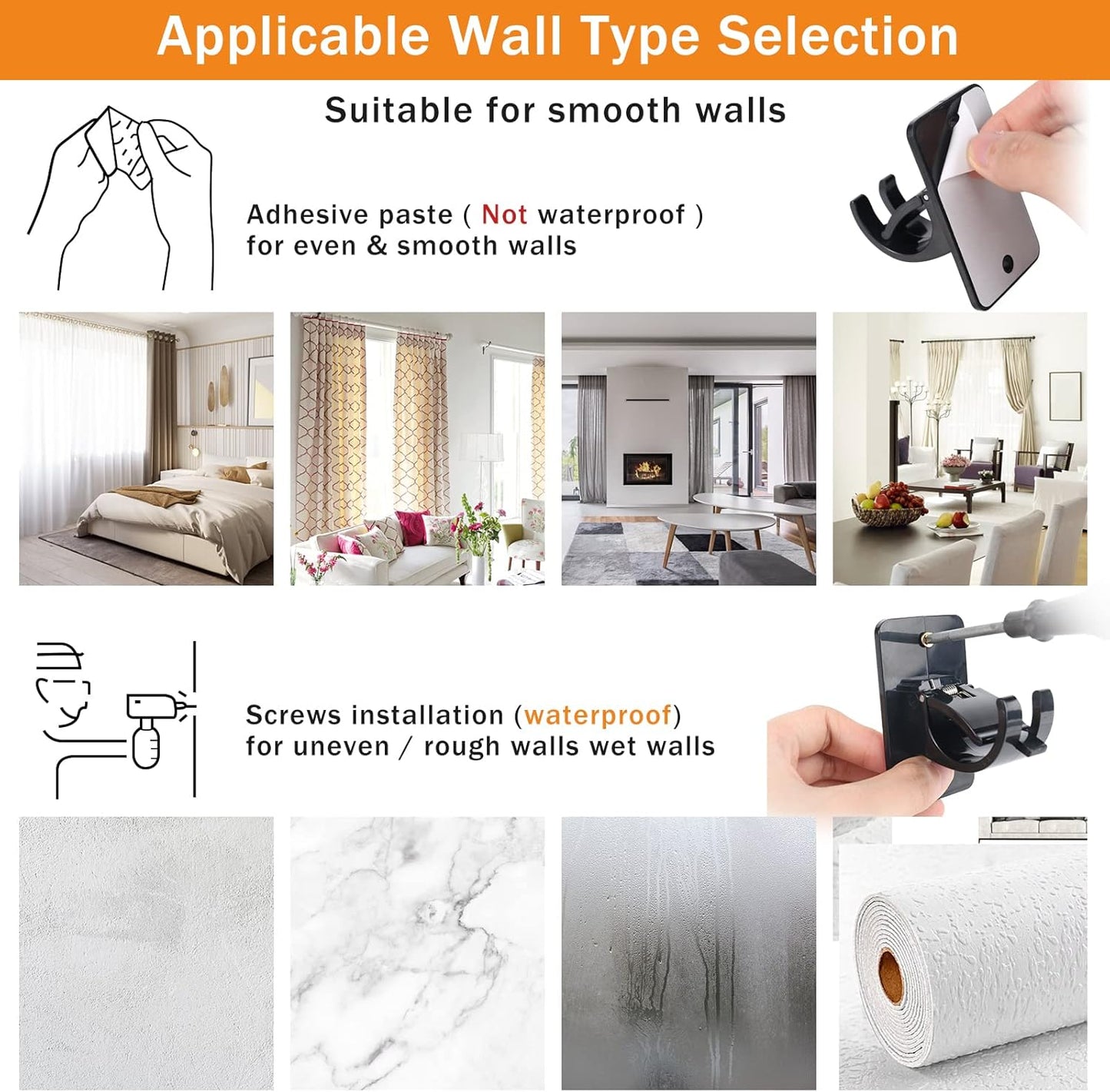 Self-Adhesive Curtain Rod Clips, Universal Plastic Curtain Rod Clips, No Drilling